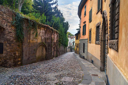 Via Sant Alessandro is street that connects the lower with the upper city in Bergamo. Italyの写真素材