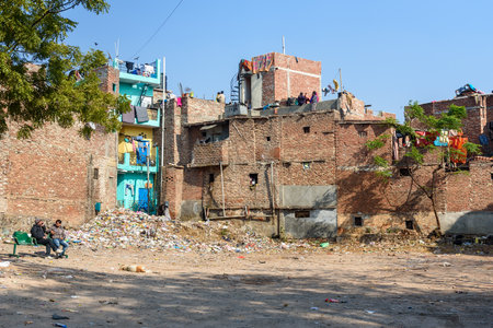 India, New Delhi - January 28, 2019: Typical Indian houses in New Delhi