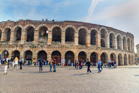 Verona, Italy - October 20, 2018: Verona Arena Roman amphitheatre in Piazza Braのeditorial素材