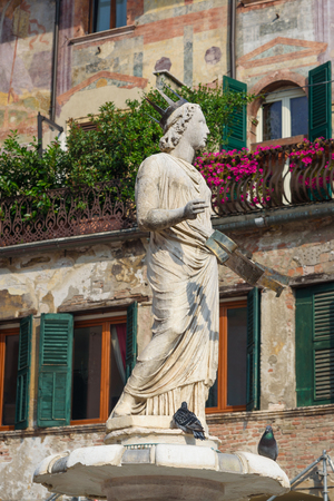 Fountain of Madonna Verona in Piazza delle Erbe in Verona. Italyの写真素材
