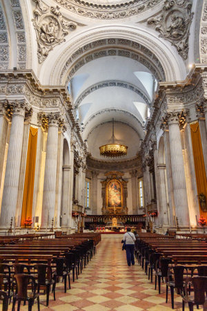 Brescia, Italy - October 21, 2018: Interior of Duomo Nuovo or New Cathedral, Cattedrale estiva di Santa Maria Assuntaのeditorial素材