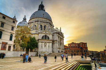 Venice, Italy - October 23, 2018: Basilica di Santa Maria della Salute or Basilica of Saint Mary of Health on sunsetのeditorial素材