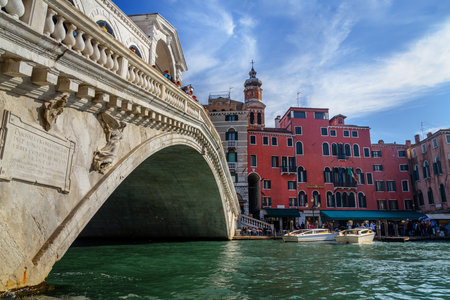 Venice, Italy - October 23, 2018: Bridge Ponte di Rialto over Grand Canal in Veniceのeditorial素材