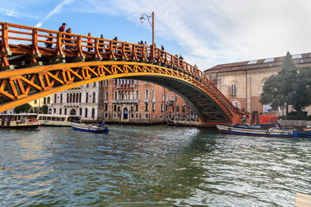 Venice, Italy - October 23, 2018: Bridge Ponte dell'Accademia over Grand Canal in Veniceのeditorial素材