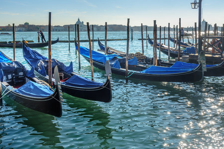 Venice, Italy - October 23, 2018: Gondolas moored by Piazza San Marco in Veniceのeditorial素材