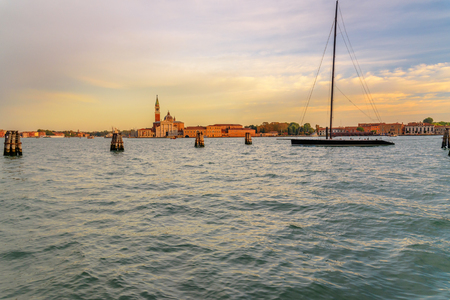 View of San Giorgio Maggiore and Giudecca islands from Fondamenta Salute in Venice. Italyの写真素材