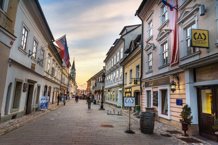 Kranj, Slovenia - October 25, 2018: On the street of old town Kranj in Sloveniaのeditorial素材