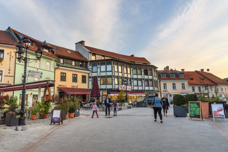 Kranj, Slovenia - October 25, 2018: On the street of old town Kranj in Sloveniaのeditorial素材
