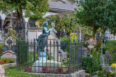 Salzburg, Austria - October 30, 2018: Petersfriedhof or St. Peter's Cemetery in Salzburg