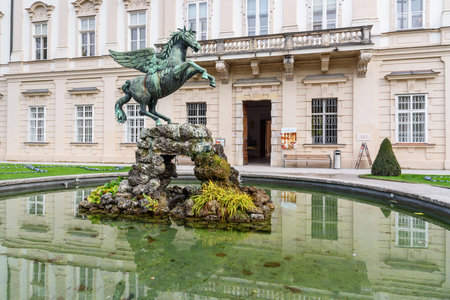 Salzburg, Austria - October 29, 2018: Pegasus Fountain by sculptor Kaspar Gras. Mirabellgarten or...