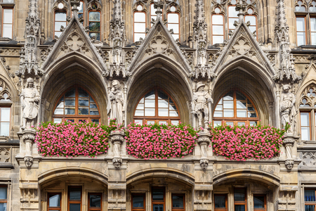 Detail of facade of New Town Hall, town hall on Marienplatz in Munich. Gemanyの写真素材