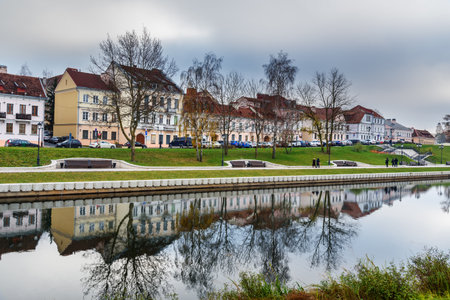 Minsk, Belarus - November 16, 2018: Traetskae Pradmestse or Trinity Suburb on Svisloch river bankin historical center of Minskのeditorial素材