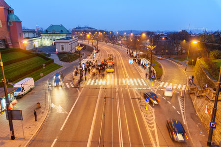 Warsaw, Poland - November 11, 2018: View of the Solidarity Avenue at nightのeditorial素材