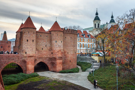 Warsaw, Poland - November 12, 2018: Warsaw Barbican fortress in old townのeditorial素材