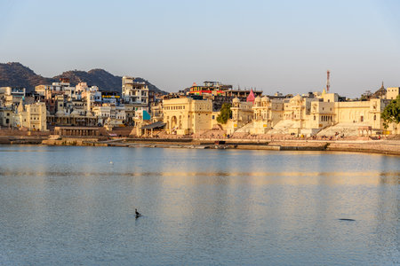 Chandra Ghat at Pushkar holy lake in Rajasthan. Indiaのeditorial素材