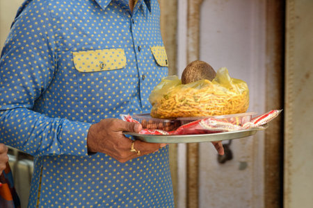 Deshnok, India - February 11, 2019: People carry offerings food for rats in Karni Mata Temple or Rats Temple in Deshnok. Rajasthanのeditorial素材