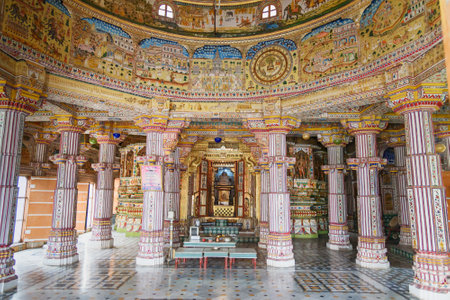 Bikaner, India - February 11, 2019: Interior of Jain Bhandasar Temple or Laxmi Nath Temple in Bikaner. Rajasthanのeditorial素材
