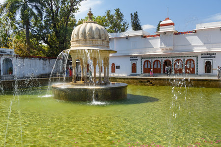 Udaipur, India - February 17, 2019: Fontain in Saheliyon ki Bari gardens or Courtyard of the Maidens in Udaipur. Rajasthanのeditorial素材