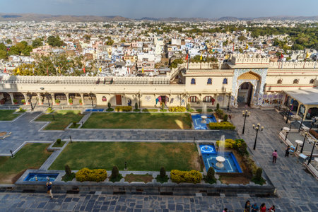 Udaipur, India - February 17, 2019: Courtyard of City palace in Udaipur Rajasthanのeditorial素材