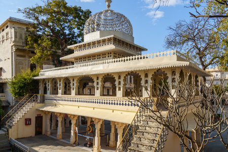 Udaipur, India - February 17, 2019: Chowmukha pavilion of City palace in Udaipur. Rajasthanのeditorial素材