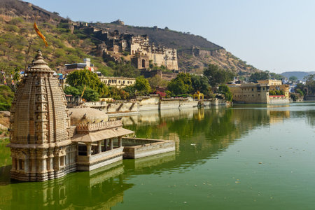 Taragarh Fort and Nawal Sagar Lake in Bundi. Rajasthan. Indiaのeditorial素材