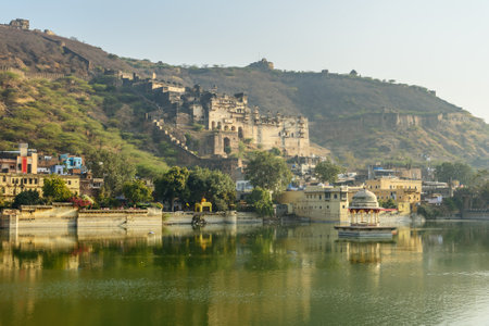 Taragarh Fort and Nawal Sagar Lake in Bundi. Rajasthan. Indiaのeditorial素材