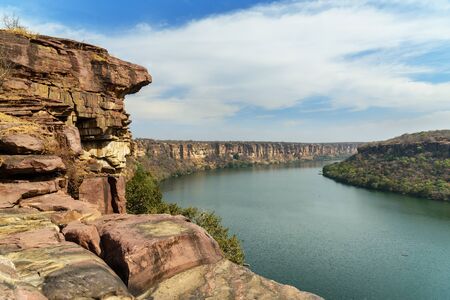 View of Chambal valley river near Garadia Mahadev temple. Kota. Rajasthan. Indiaの写真素材