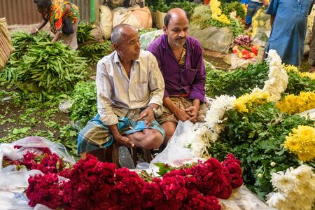 Kolkata, India - March 12, 2019: Indian traders on Flower market at Mallick Ghat in Kolkataのeditorial素材
