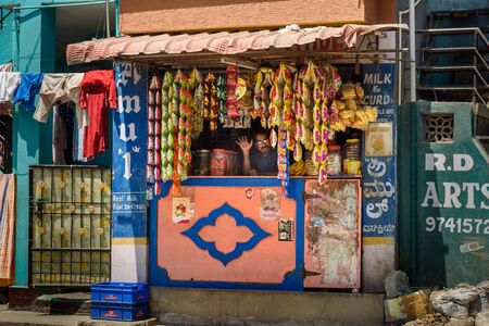 Bangalore, India - March 10, 2019: Tradition small shop with snackのeditorial素材