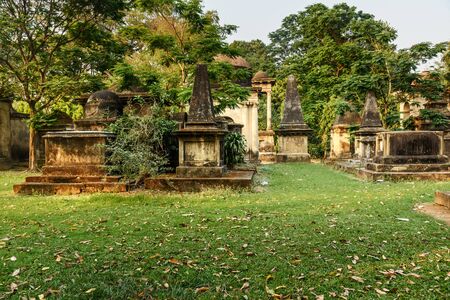 Kolkata, India - March 13, 2019: Ancient gravestones tombs in South Park Street Cemetery is Christian cemetery. It was opened in 1767のeditorial素材