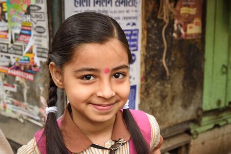 Kolkata, India - March 14, 2019: Indian girl on the street in Kolkata. India