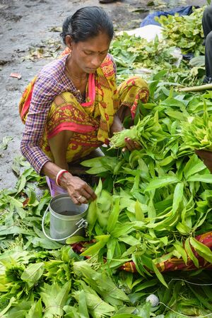Kolkata, India - March 12, 2019: Indian woman sellers on Flower market at Mallick Ghat in Kolkatのeditorial素材