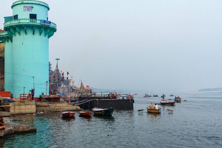 Varanasi, India - March 15, 2019: Lalita Ghat and Ganga river in Varanasiのeditorial素材