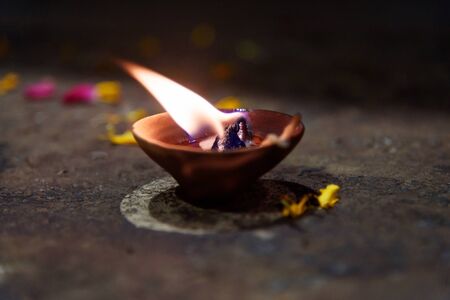 Ritual candle at Dashashwamedh Ghat in Varanasi. Indiaの写真素材