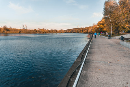 Moscow, Russia - October 4, 2020: Embankment in Filevsky Park in autumnのeditorial素材