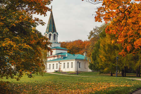 Front Gate complex and Colonel's chamber in Kolomenskoye on autumn day. Moscow. Russiaの写真素材