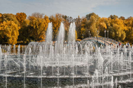 Moscow, Russia - October 05, 2020: Fountain in Tsaritsyno park on autumn dayのeditorial素材