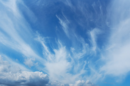 Blue sky background with white clouds. Cloudscapeの写真素材
