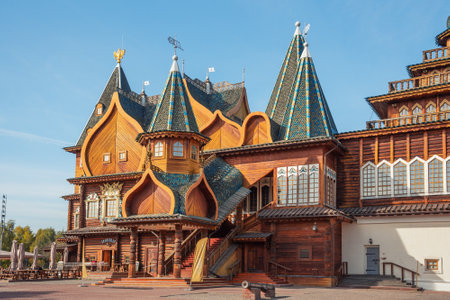 Moscow, Russia - October 5, 2020: Wooden palace of Tsar Alexei Mikhailovich in Kolomenskoye park on autumn dayのeditorial素材