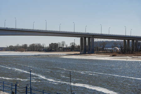 View of Voroshilovsky bridge in Rostov-on-Don. Russiaの写真素材