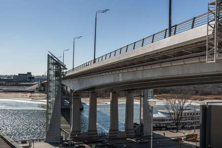 Rostov-on-Don, Russia - March 12, 2021: Glass elevator of Voroshilovsky bridgeのeditorial素材