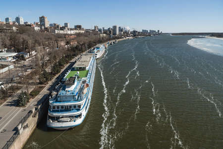 Rostov-on-Don, Russia - March 12, 2021: View of city and bank of Don river from Voroshilovsky bridgeのeditorial素材