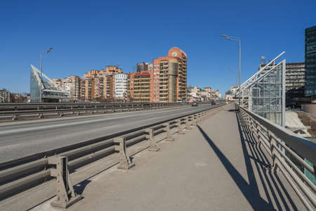Rostov-on-Don, Russia - March 12, 2021: Panoramic view of city and bank of Don river from Voroshilovsky bridgeのeditorial素材