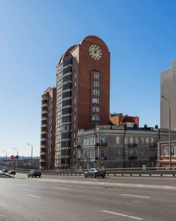 Rostov-on-Don, Russia - March 12, 2021: View of modern building and Lyakhmayer House on Voroshilovsky prospectのeditorial素材