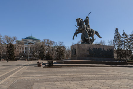 Rostov-on-Don, Russia - March 12, 2021: Monument to the red army soldiers of the civil war on Soviet squareのeditorial素材