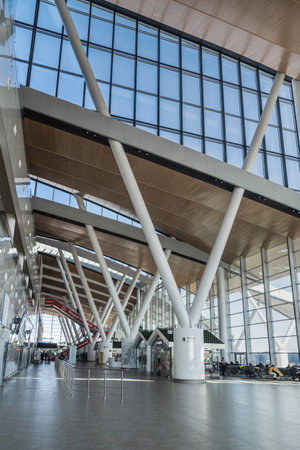 Rostov-on-Don, Russia - March 12, 2021: Inside of passenger terminal of Platov International Airportのeditorial素材