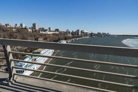 Rostov-on-Don, Russia - March 12, 2021: View of city and bank of Don river from Voroshilovsky bridgeのeditorial素材