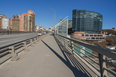 Rostov-on-Don, Russia - March 12, 2021: Road on Voroshilovsky bridgeのeditorial素材