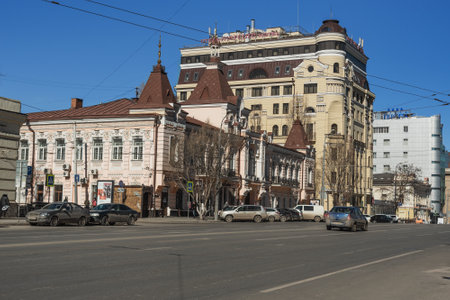 Rostov-on-Don, Russia - March 12, 2021: View of Shenderov House and buildings on Voroshilovsky prospectのeditorial素材