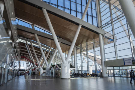 Rostov-on-Don, Russia - March 12, 2021: Inside of passenger terminal of Platov International Airportのeditorial素材